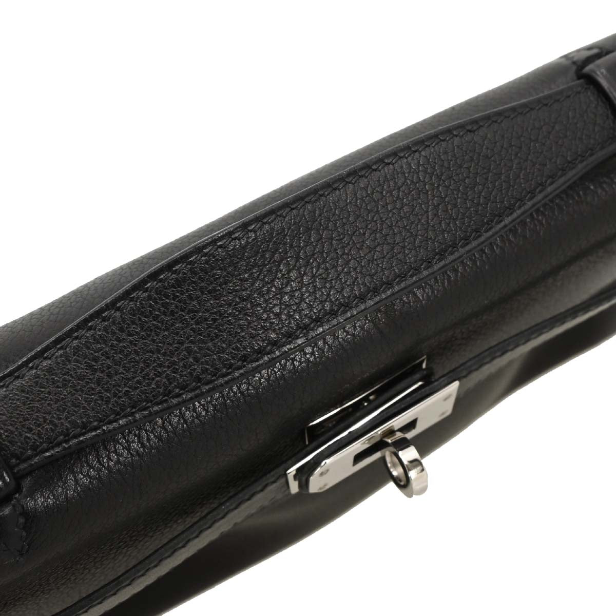 Hermes 2004 Black Evergrain Kelly Pochette Handbag