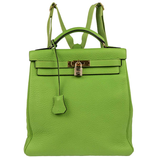 Hermes 2004 Apple Green Taurillon Clemence Kelly A Dos GM Backpack