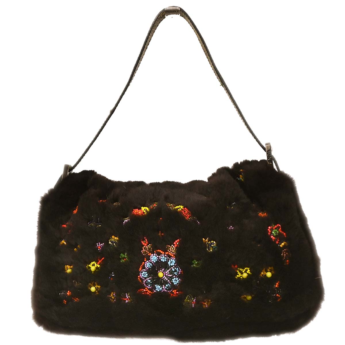 Fendi * Black Fur Python Baguette Handbag