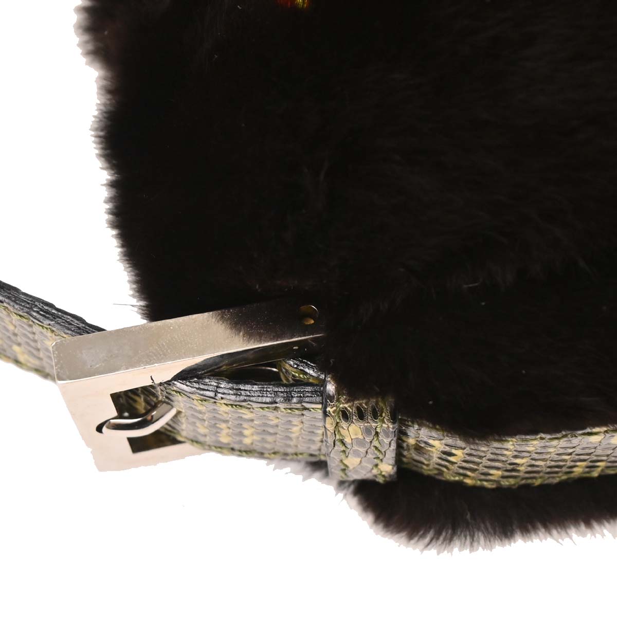 Fendi * Black Fur Python Baguette Handbag