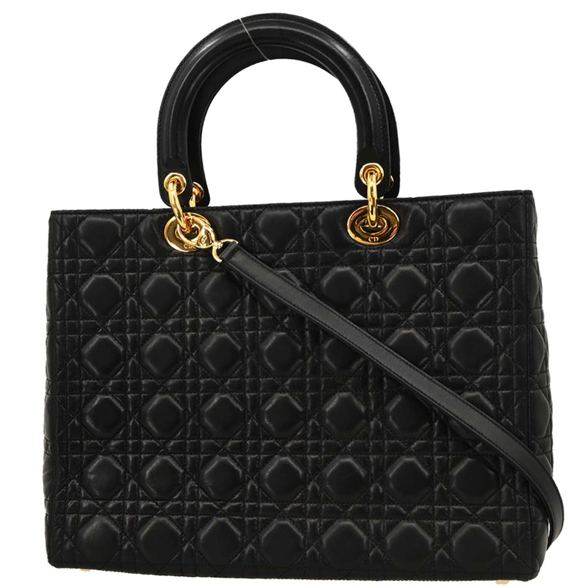Christian Dior Black Lambskin Lady Dior Cannage 2way Shoulder Handbag