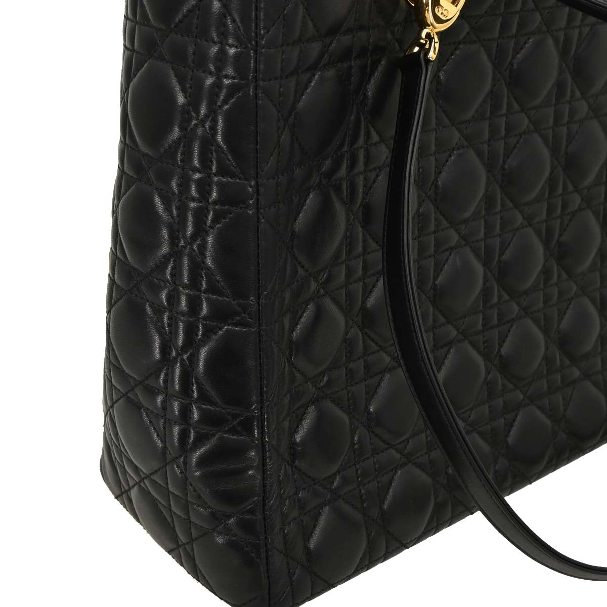 Christian Dior Black Lambskin Lady Dior Cannage 2way Shoulder Handbag