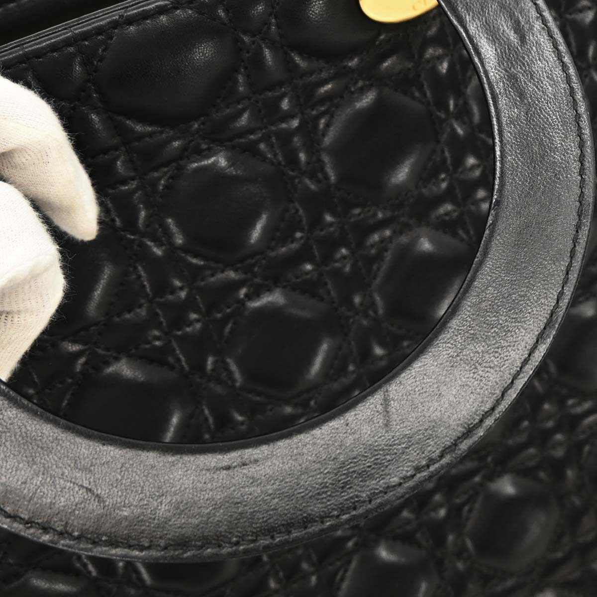 Christian Dior Black Lambskin Lady Dior Cannage 2way Shoulder Handbag