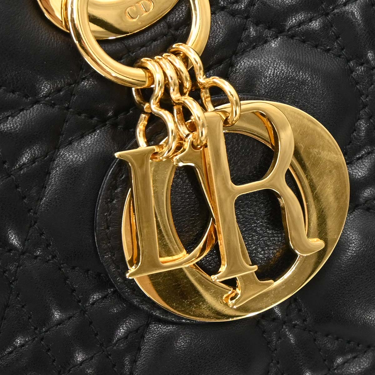 Christian Dior Black Lambskin Lady Dior Cannage 2way Shoulder Handbag