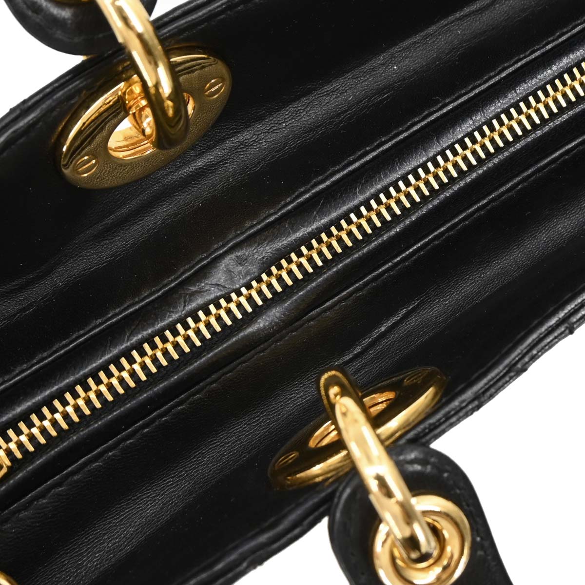 Christian Dior Black Lambskin Lady Dior Cannage 2way Shoulder Handbag