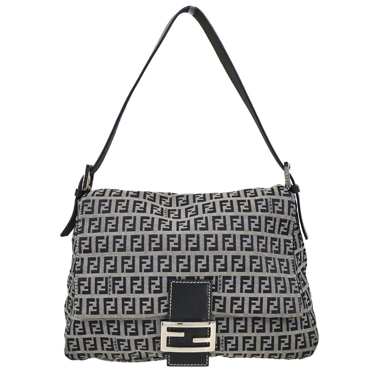 Fendi Navy Gray Zucchino Mamma Baguette Handbag