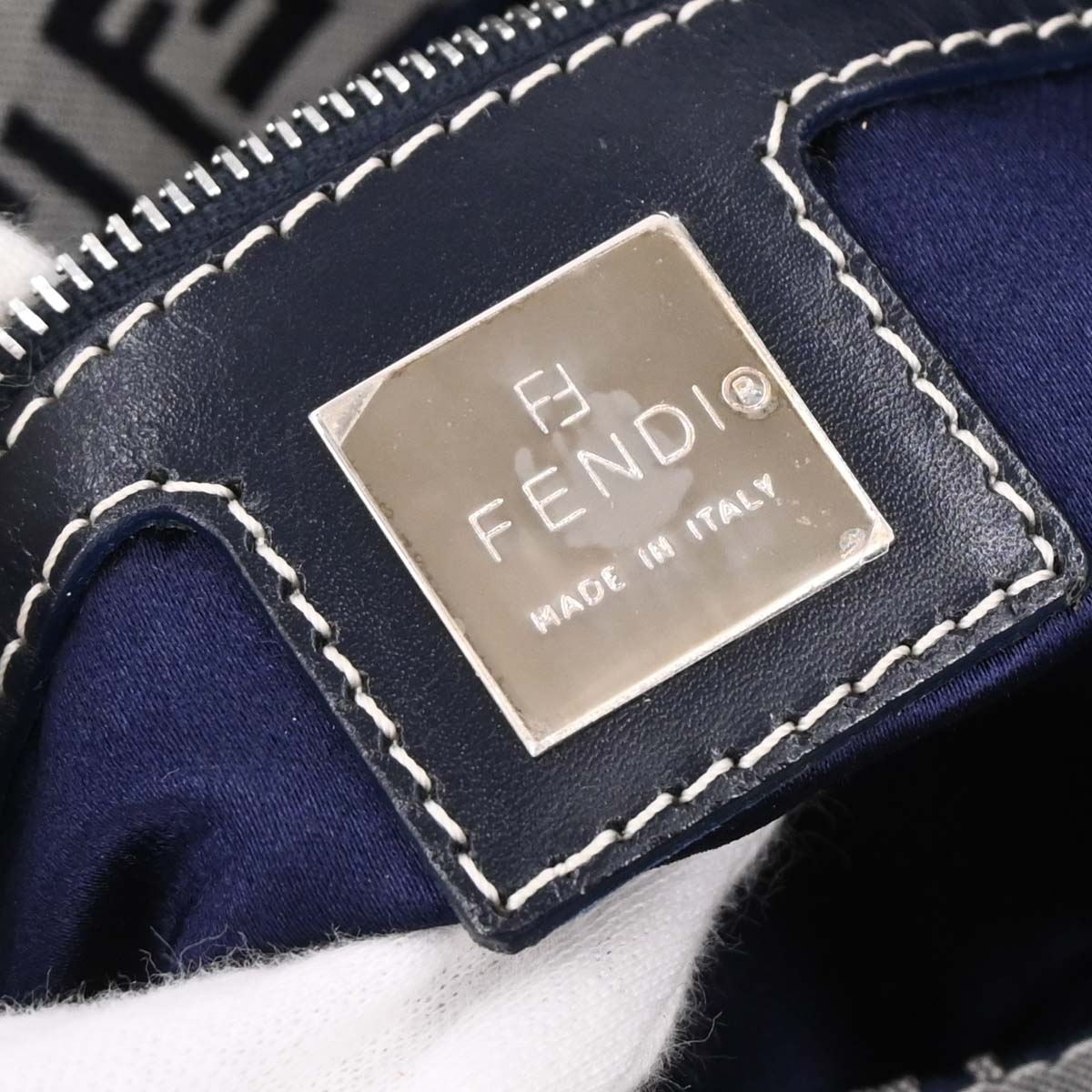 Fendi Navy Gray Zucchino Mamma Baguette Handbag