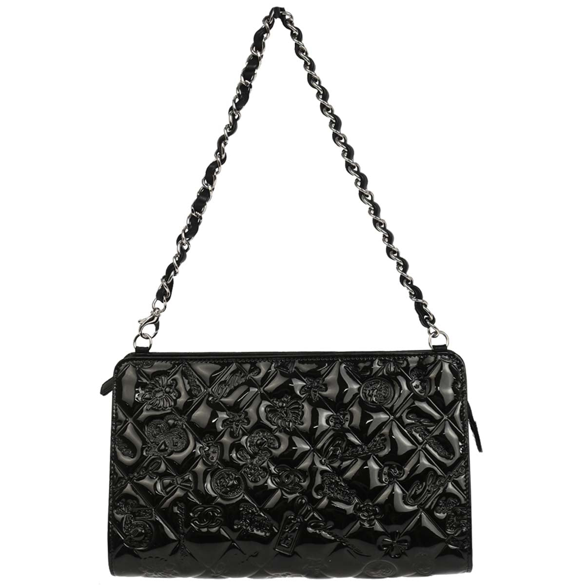 Chanel 2009-2010 Black Patent Leather Icon Chain Handbag
