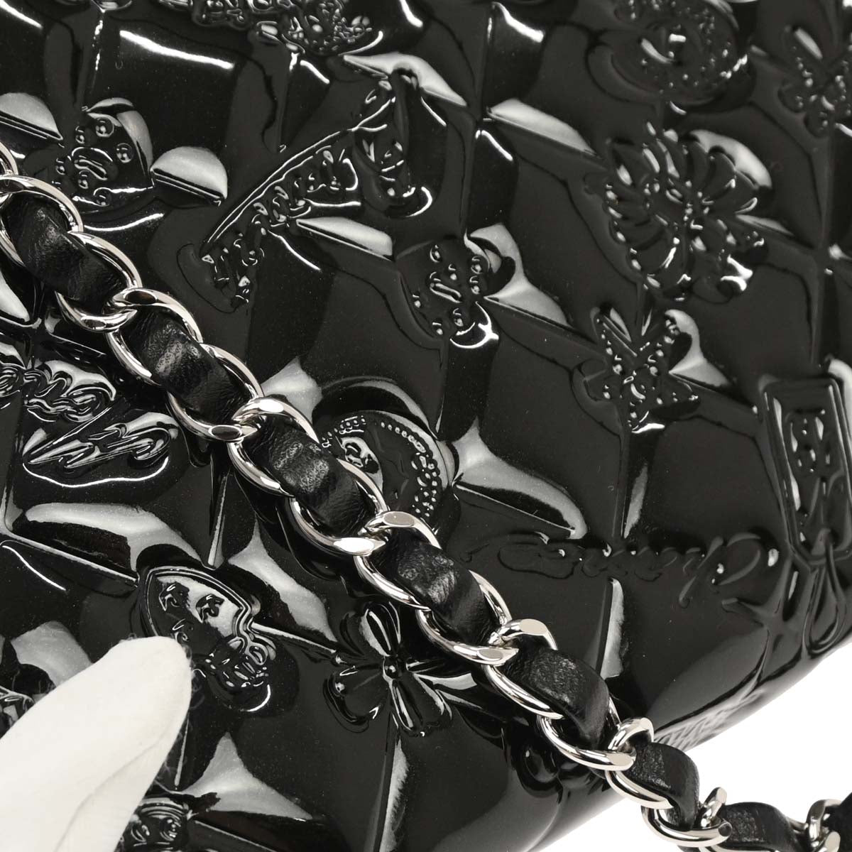 Chanel 2009-2010 Black Patent Leather Icon Chain Handbag