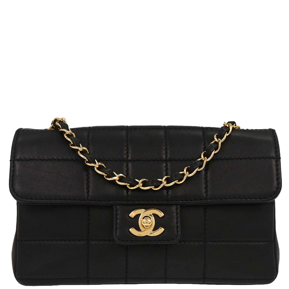 Chanel 2001-2003 Black Calfskin Wild Stitch Choco Bar Single Flap Shoulder Bag