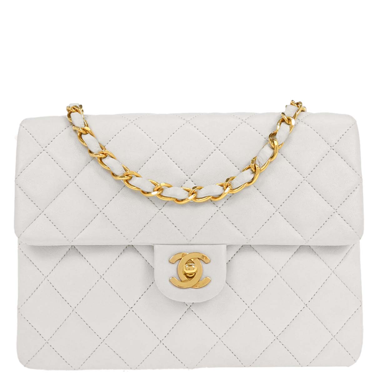 Chanel 1986-1988 White Lambskin Classic Square Flap Shoulder Bag