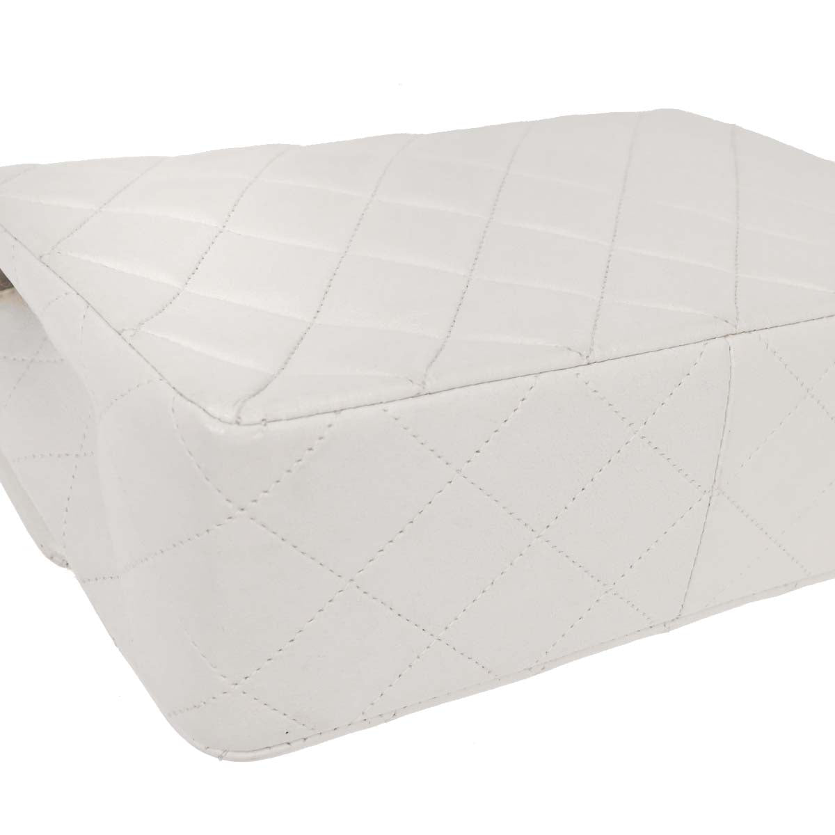 Chanel 1986-1988 White Lambskin Classic Square Flap Shoulder Bag