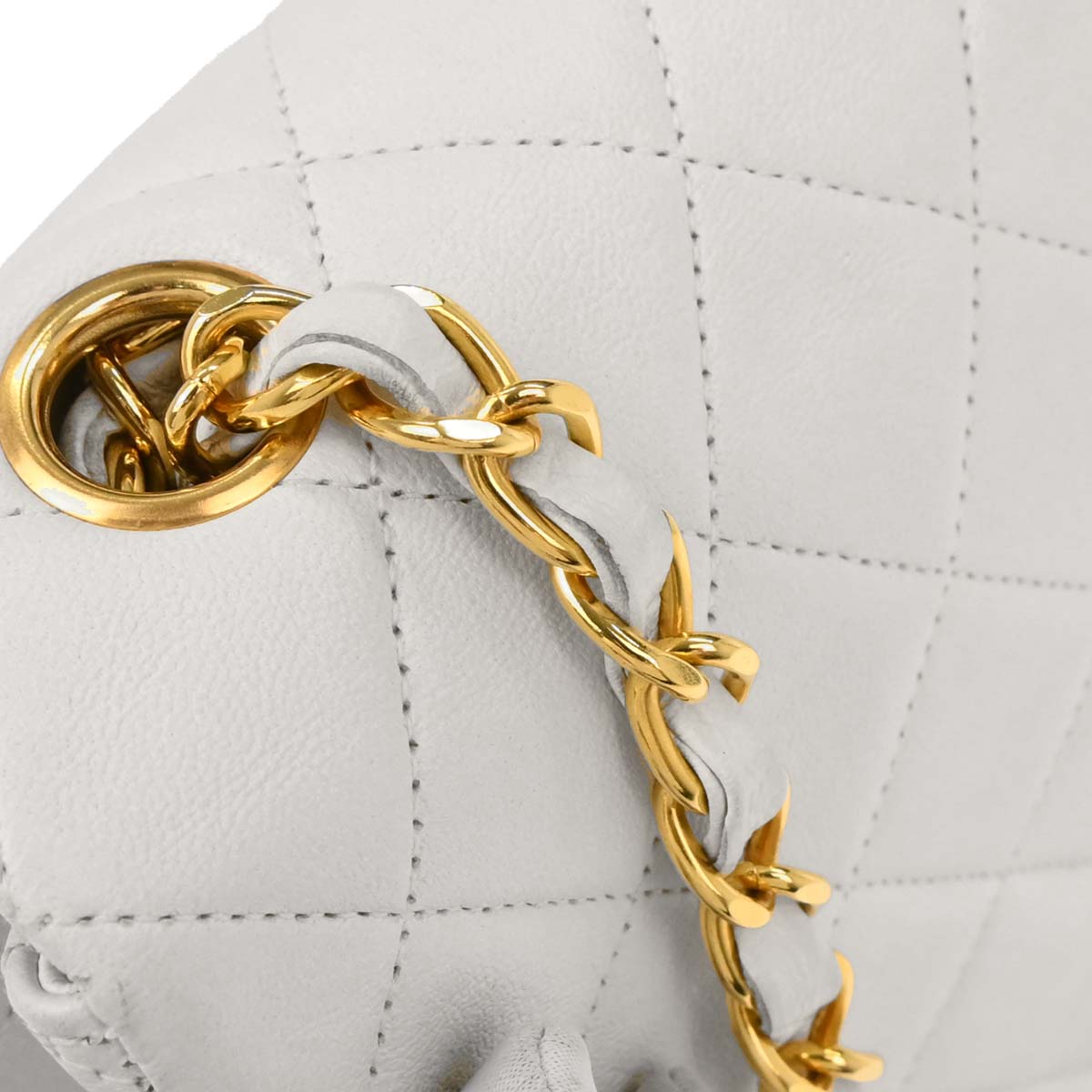 Chanel 1986-1988 White Lambskin Classic Square Flap Shoulder Bag