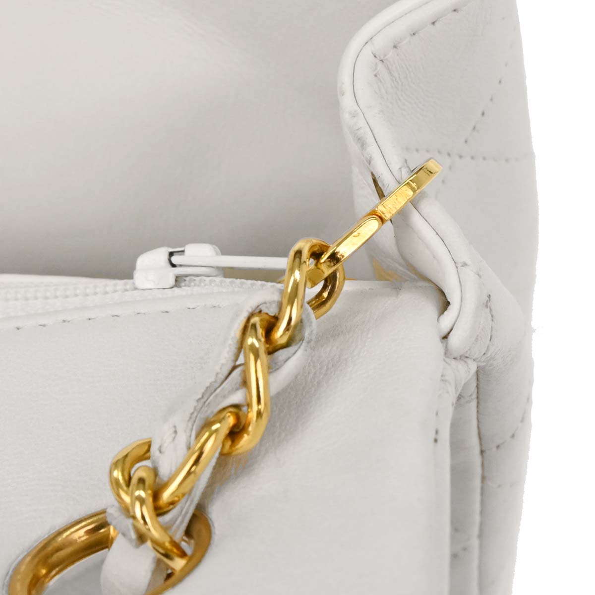 Chanel 1986-1988 White Lambskin Classic Square Flap Shoulder Bag