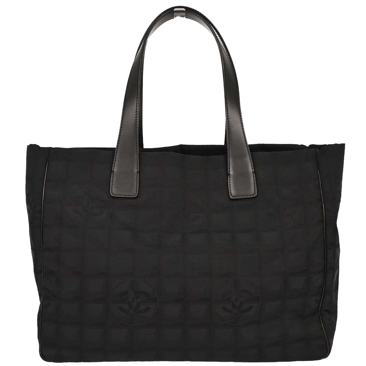Chanel 2004-2005 Black Jacquard Nylon Travel Line Tote Handbag