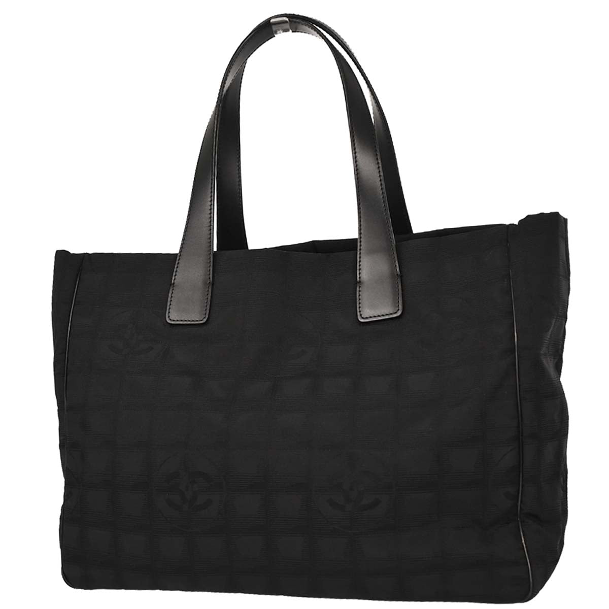 Chanel 2004-2005 Black Jacquard Nylon Travel Line Tote Handbag