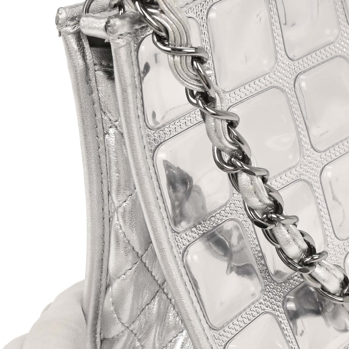 Chanel 2006-2008 Silver PVC Lambskin Ice Cube Shoulder Bag