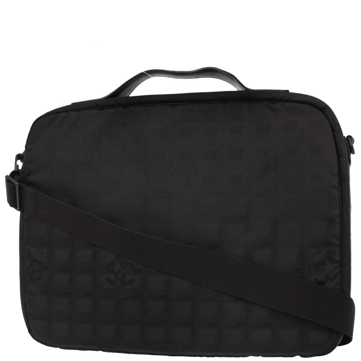 Chanel 2001-2003 Black Jacquard Nylon Travel Line 2way Shoulder Business Bag
