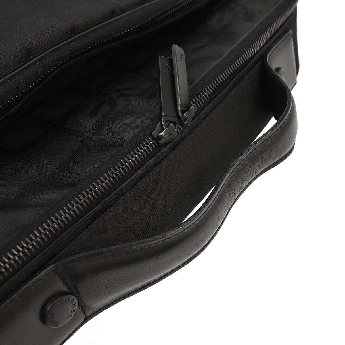 Chanel 2001-2003 Black Jacquard Nylon Travel Line 2way Shoulder Business Bag