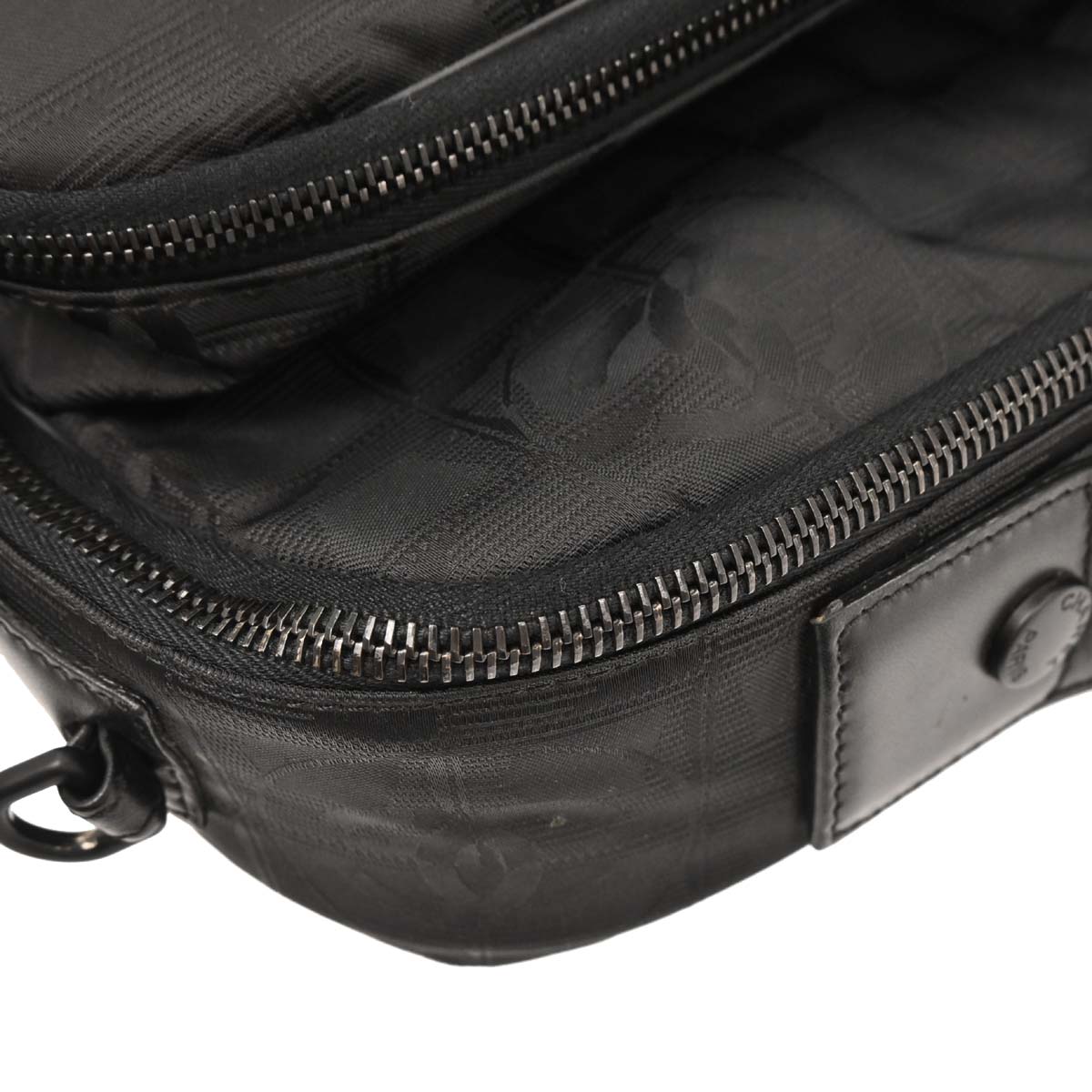 Chanel 2001-2003 Black Jacquard Nylon Travel Line 2way Shoulder Business Bag