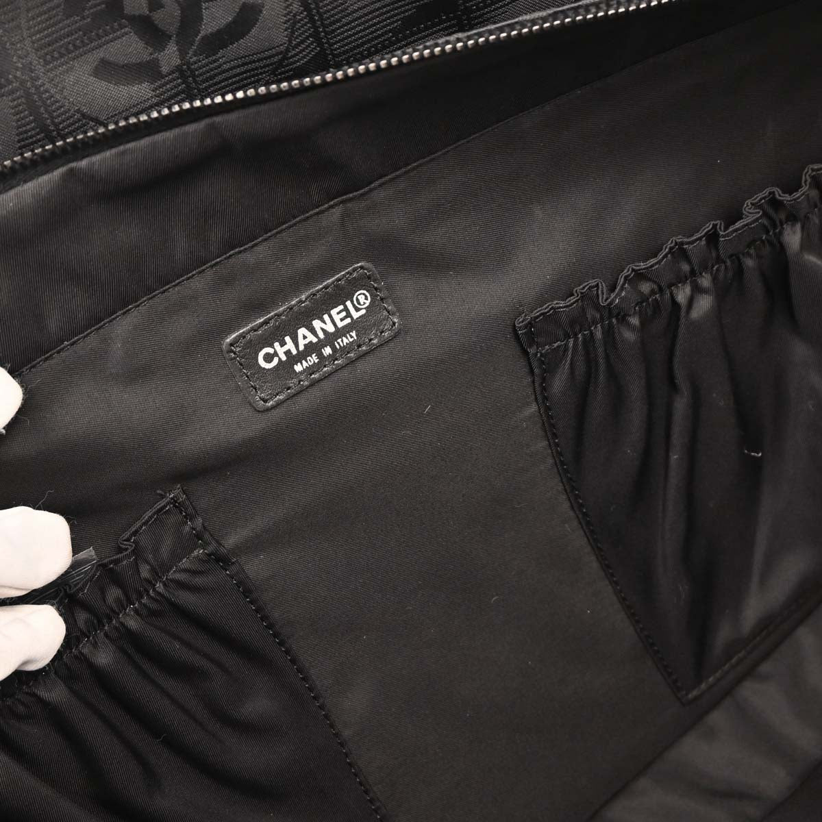 Chanel 2001-2003 Black Jacquard Nylon Travel Line 2way Shoulder Business Bag
