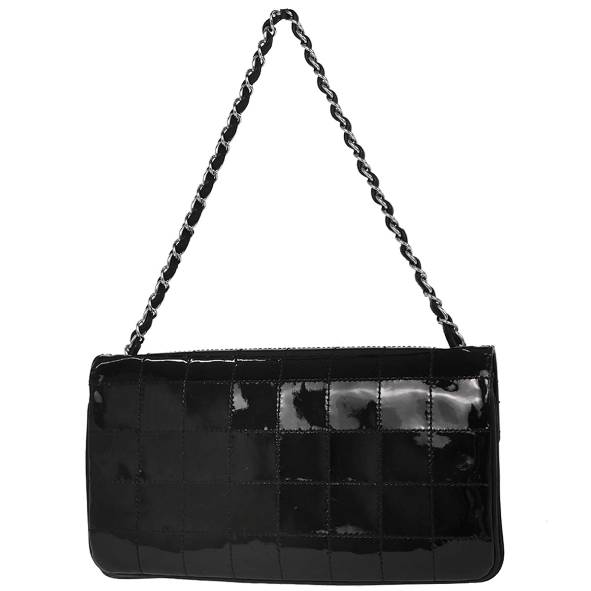 Chanel 2004-2005 Black Patent Leather Choco Bar Shoulder Bag