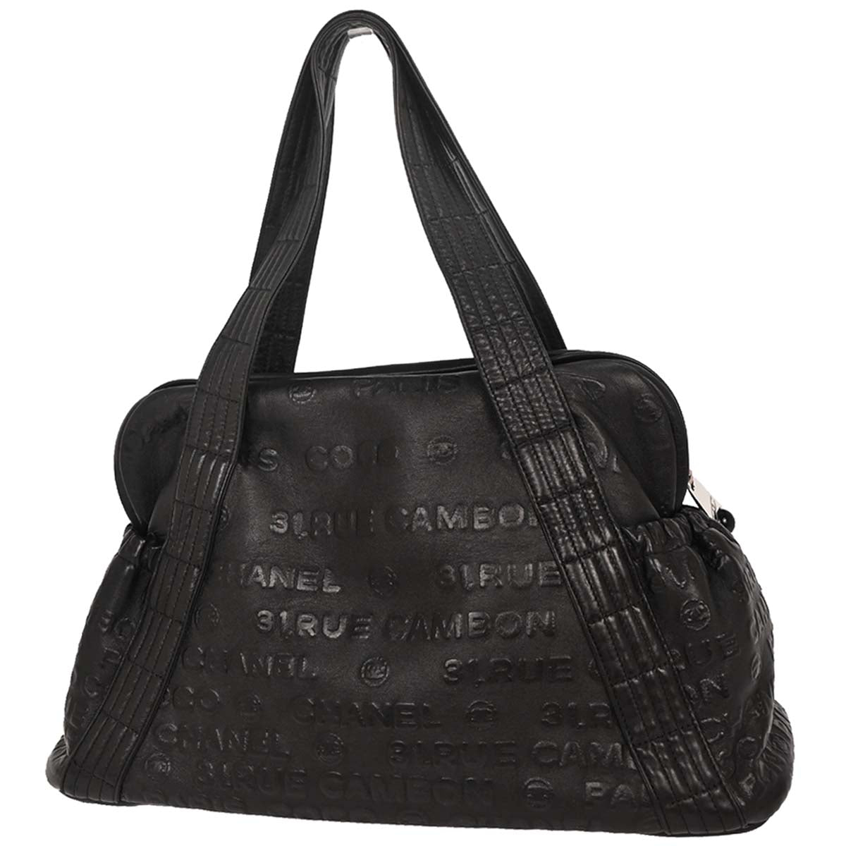 Chanel 2008-2009 Black Calfskin Rue Cambon Embossed Unlimited Shoulder Bag
