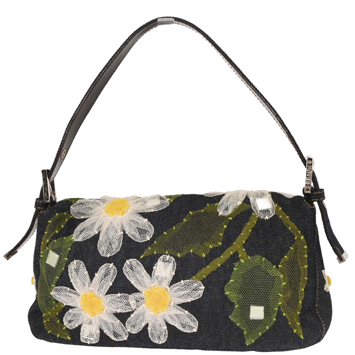 Fendi Blue Denim Patchwork Baguette Handbag