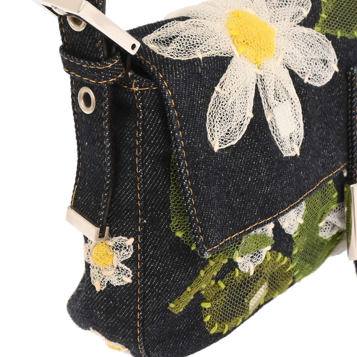 Fendi Blue Denim Patchwork Baguette Handbag