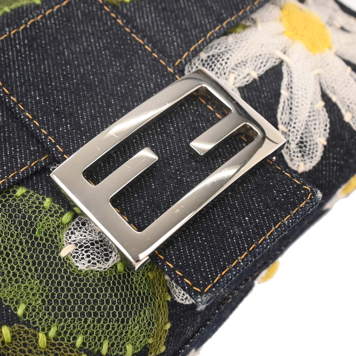 Fendi Blue Denim Patchwork Baguette Handbag