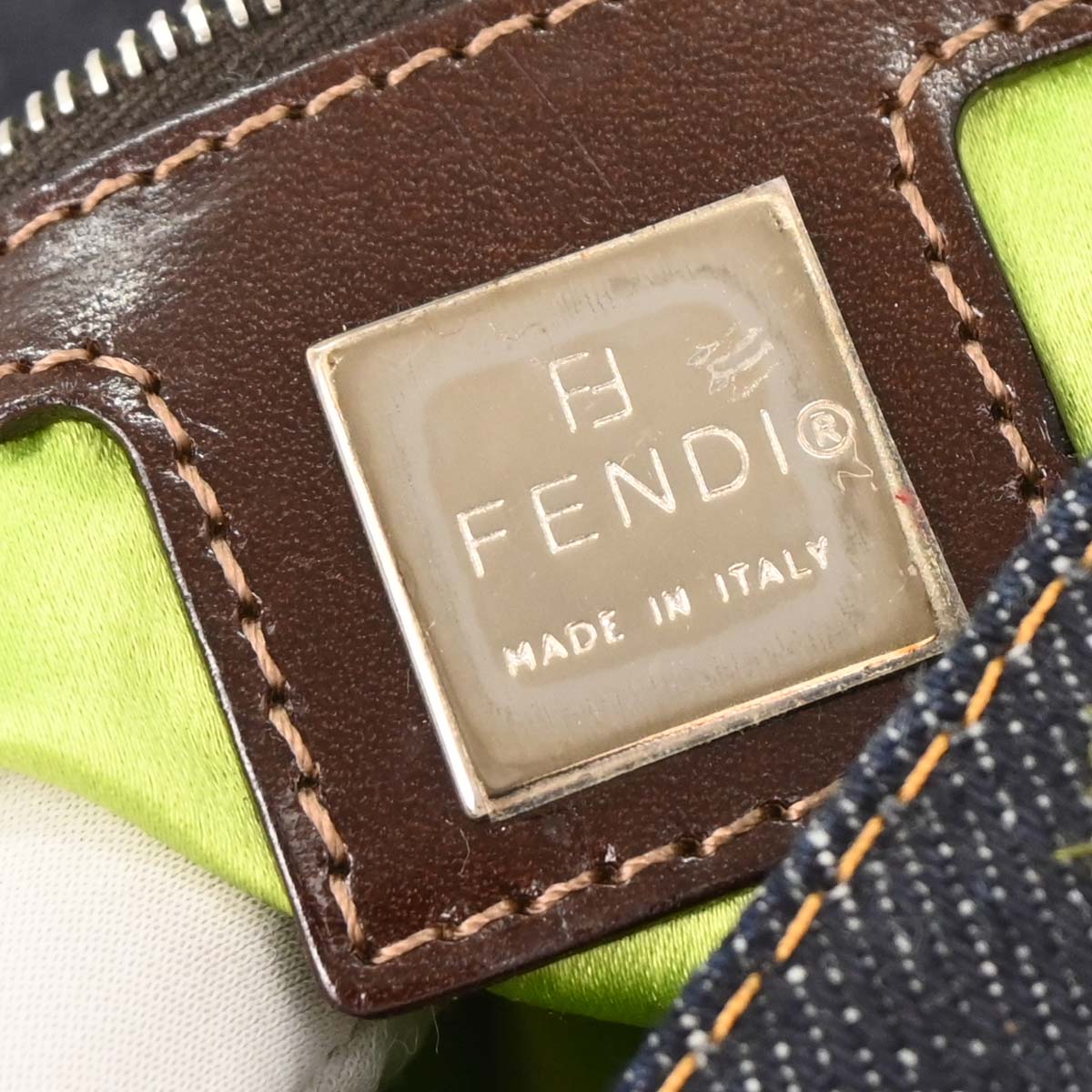 Fendi Blue Denim Patchwork Baguette Handbag