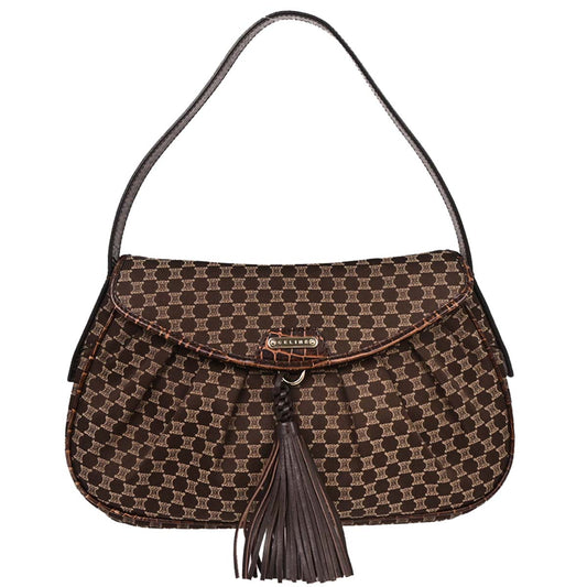 Celine Brown Canvas Macadam Tassel Handbag