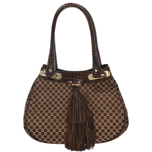 Celine Brown Canvas Macadam Tassel Hobo Handbag