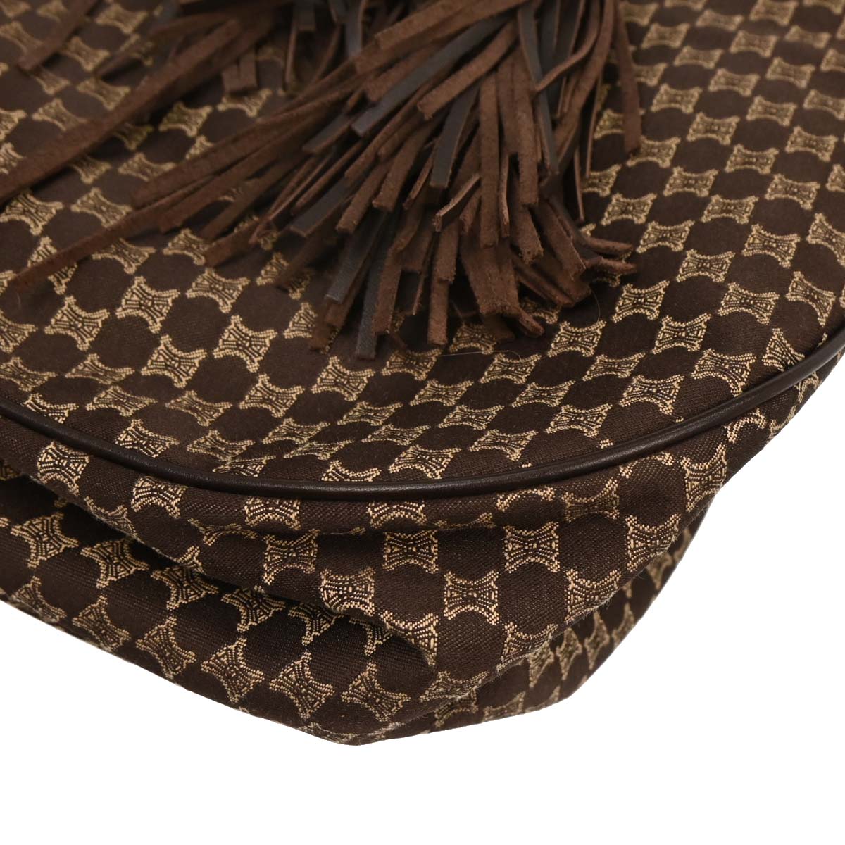 Celine Brown Canvas Macadam Tassel Hobo Handbag