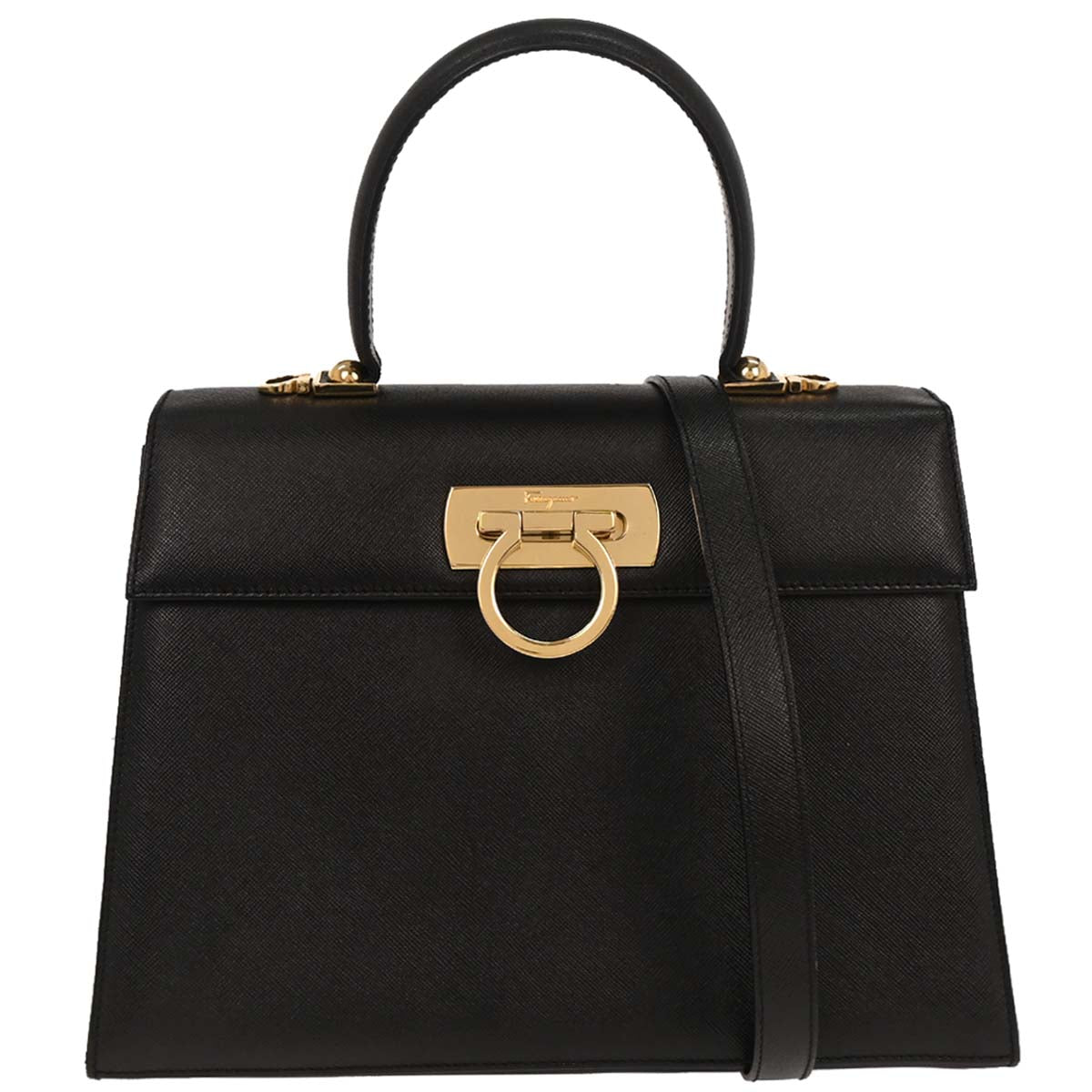 Salvatore Ferragamo Black Gancini 2way Shoulder Handbag