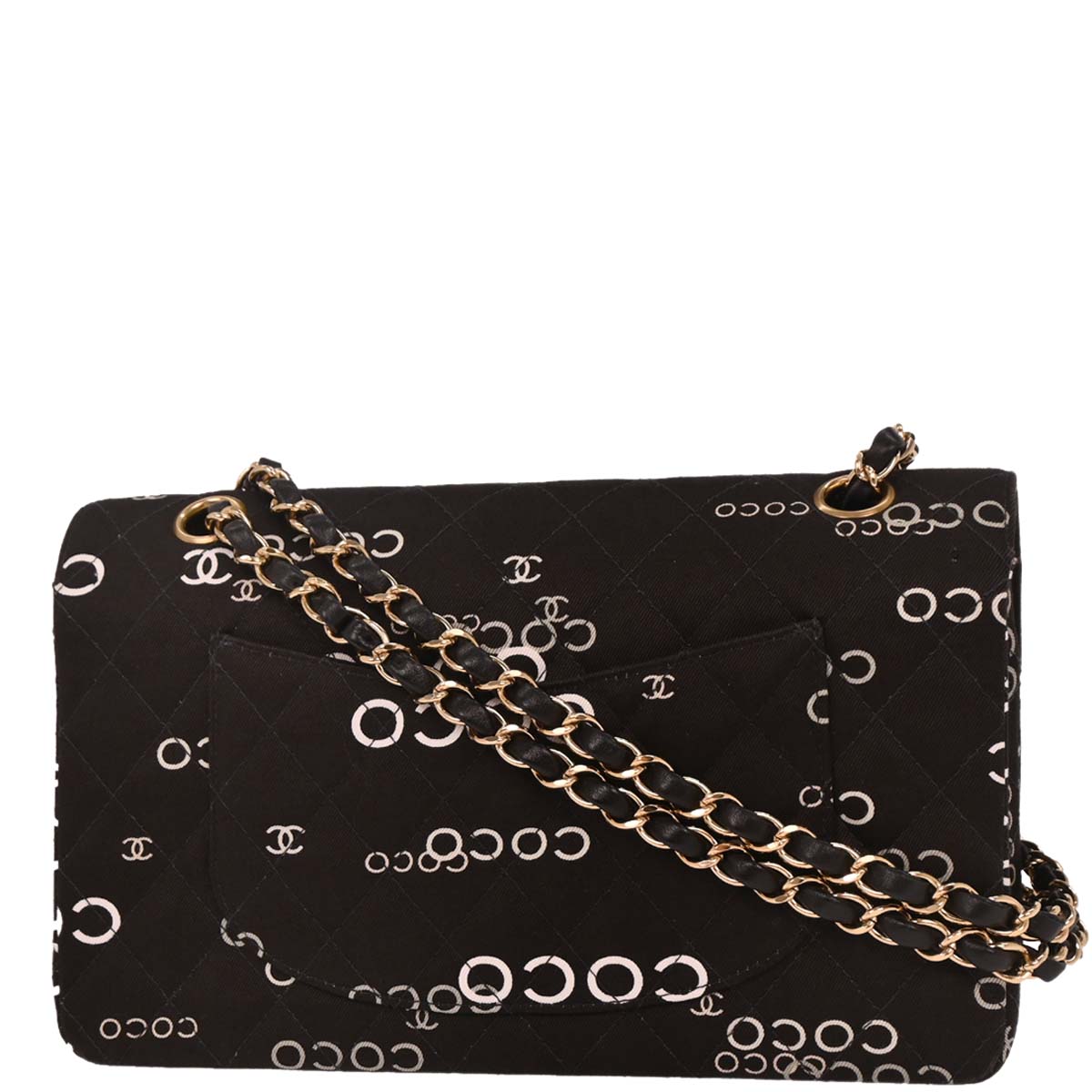 Chanel 2001-2003 Black Canvas COCO Medium Classic Double Flap Shoulder Bag