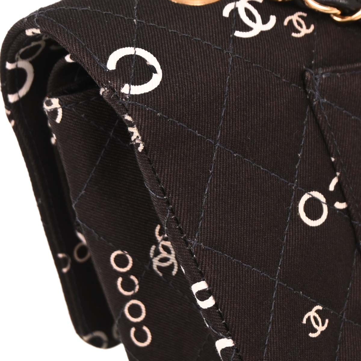 Chanel 2001-2003 Black Canvas COCO Medium Classic Double Flap Shoulder Bag