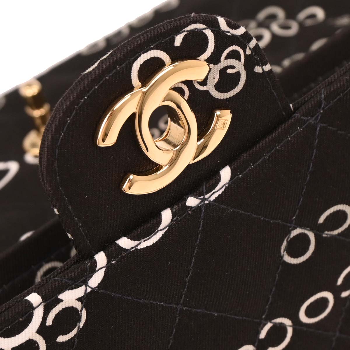 Chanel 2001-2003 Black Canvas COCO Medium Classic Double Flap Shoulder Bag