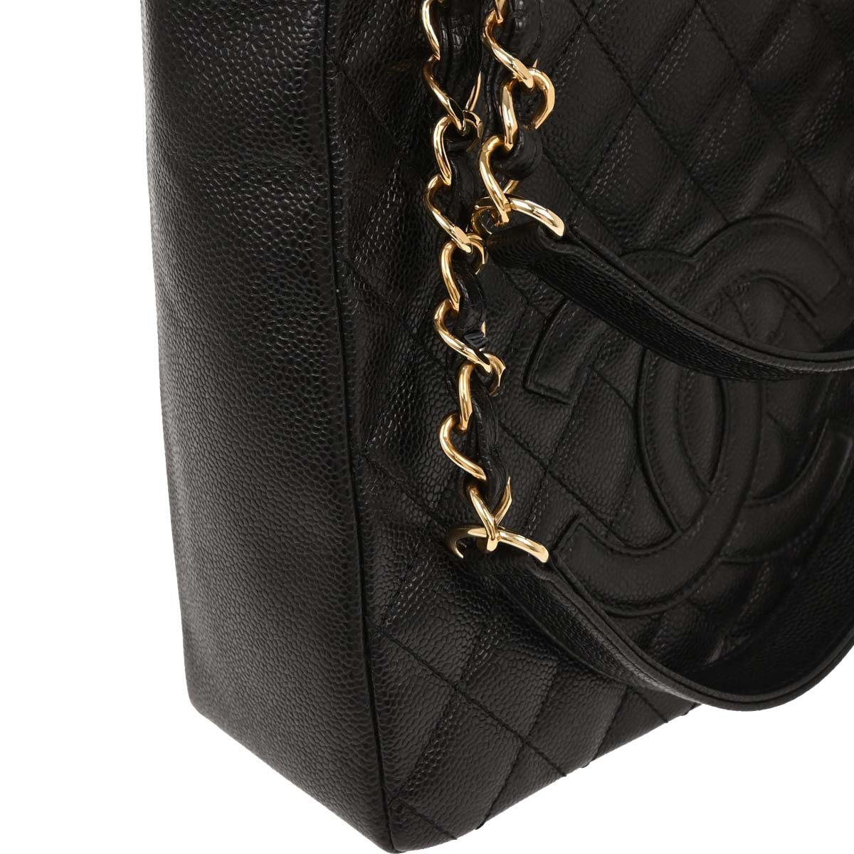 Chanel 2005-2006 Black Caviar Petite Shopping Tote PST Chain Handbag