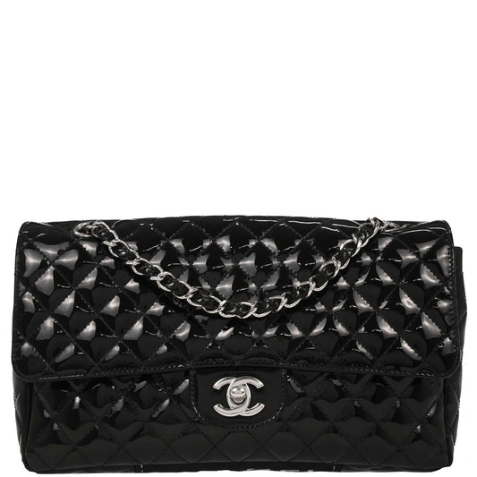 Chanel 2006-2008 Black Patent Leather Secret Label Single Flap Shoulder Bag