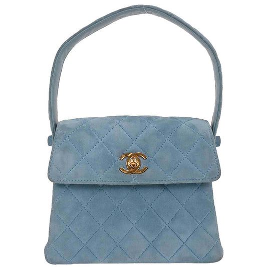 Chanel 1996-1997 Light Blue Suede Straight Flap Handbag