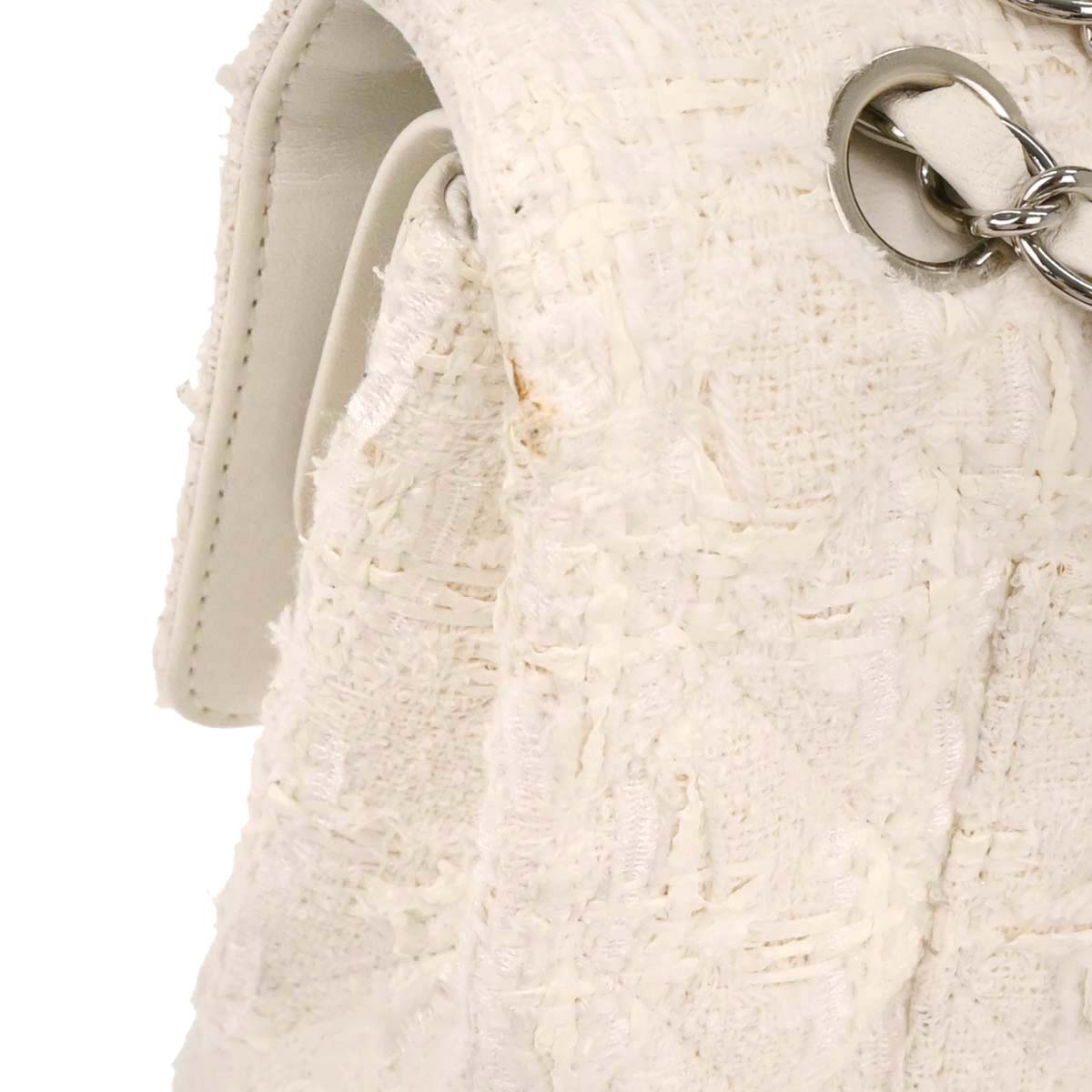 Chanel 2004-2005 White Tweed Medium Classic Double Flap Shoulder Bag