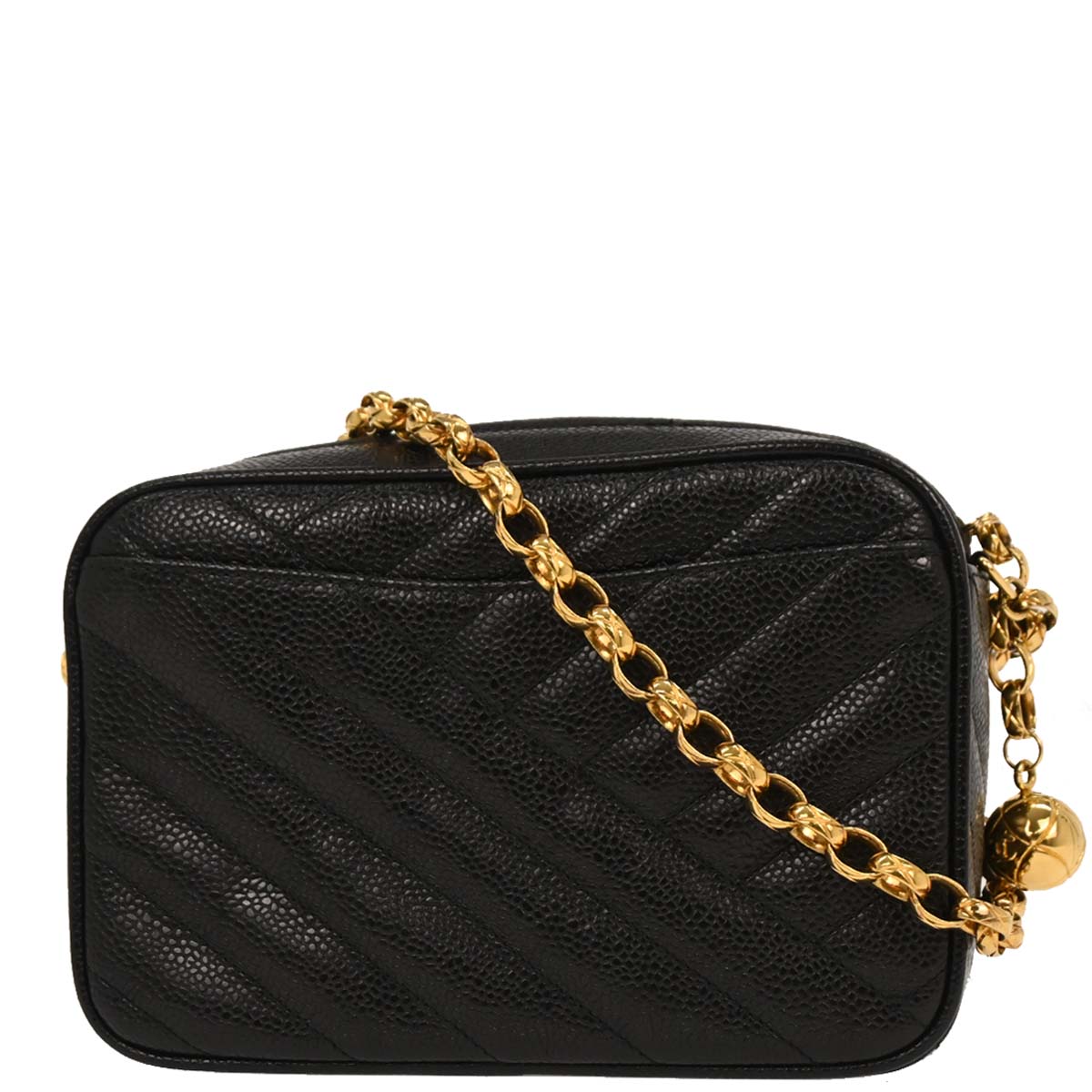Chanel 1991-1994 Black Caviar Bias Stitch Camera Bag Mini
