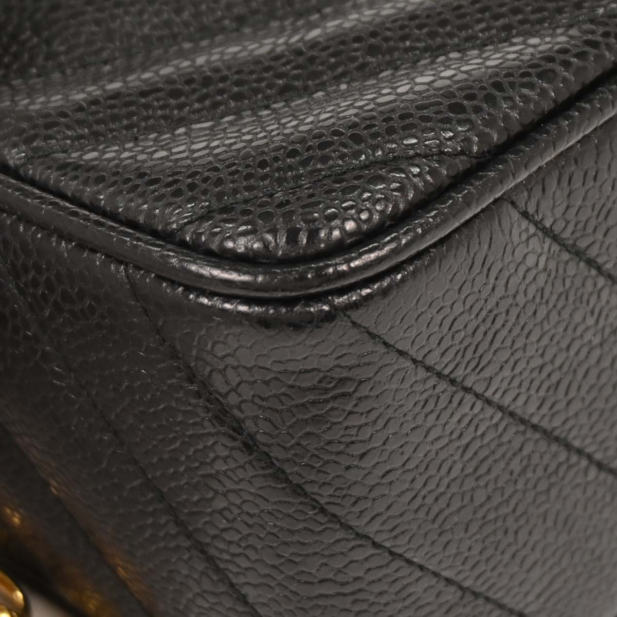Chanel 1991-1994 Black Caviar Bias Stitch Camera Bag Mini