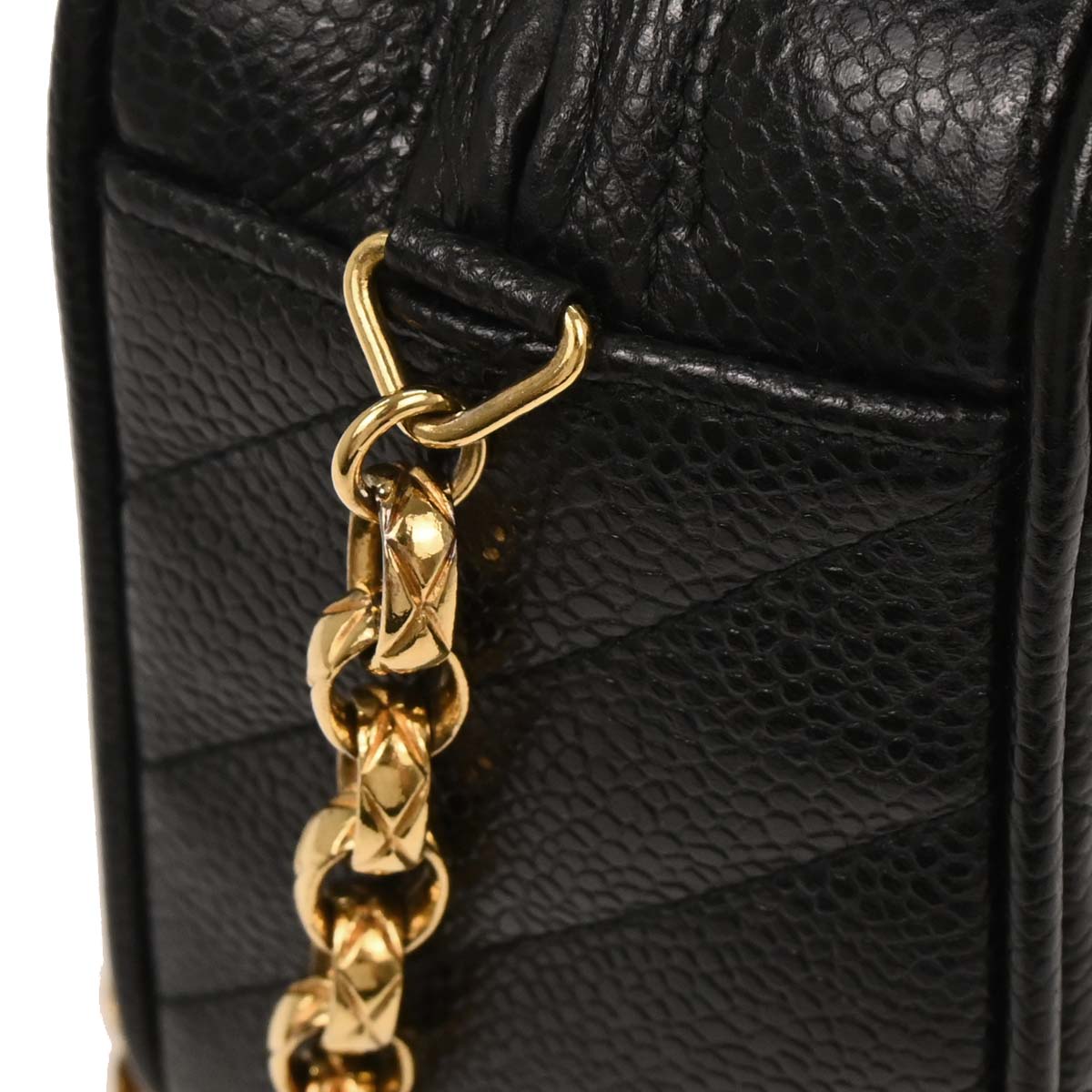 Chanel 1991-1994 Black Caviar Bias Stitch Camera Bag Mini