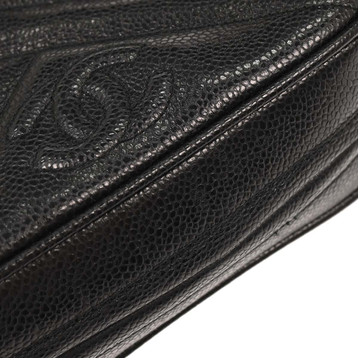 Chanel 1991-1994 Black Caviar Bias Stitch Camera Bag Mini
