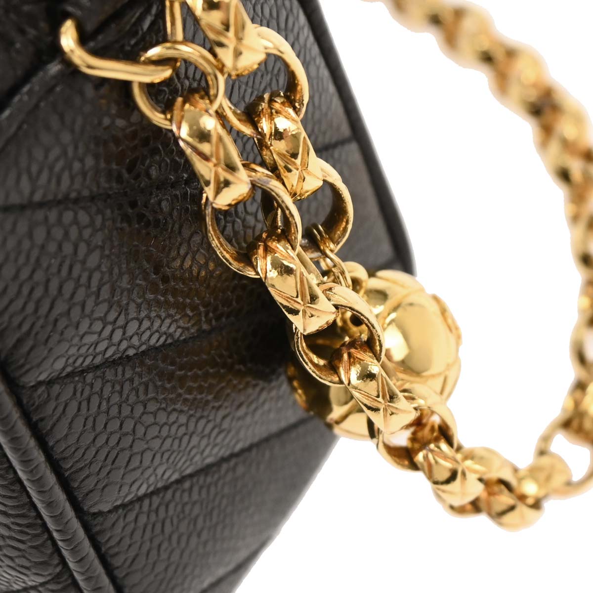 Chanel 1991-1994 Black Caviar Bias Stitch Camera Bag Mini