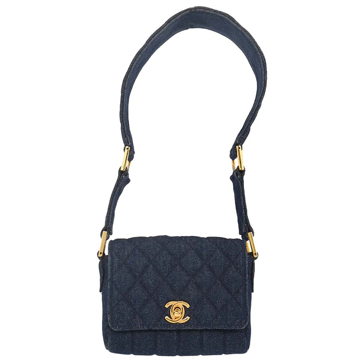 Chanel 1989-1991 Blue Denim Straight Flap Shoulder Bag