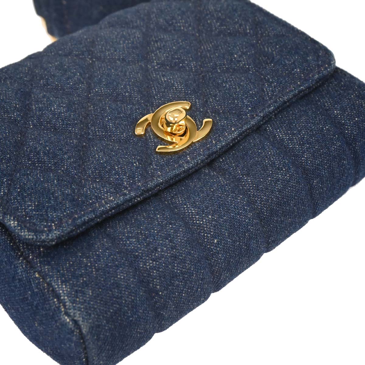 Chanel 1989-1991 Blue Denim Straight Flap Shoulder Bag