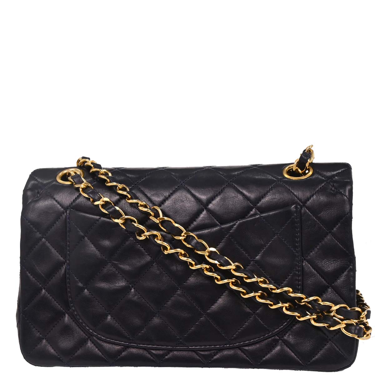 Chanel 1989-1991 Navy Lambskin Small Classic Double Flap Shoulder Bag
